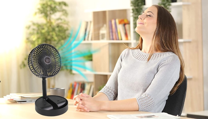 Picture 2 of DENTED/Dinged: Rechargeable, Portable Foldable Fan: Use it Anywhere!