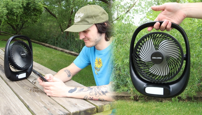 Picture 3 of DENTED/Dinged: Lightweight and Portable, Adjustable, Rechargeable Fan With LED Light
