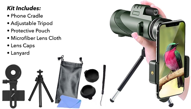Picture 2 of High Power 80x100 HD Monocular Kit with Tripod & Phone Clip