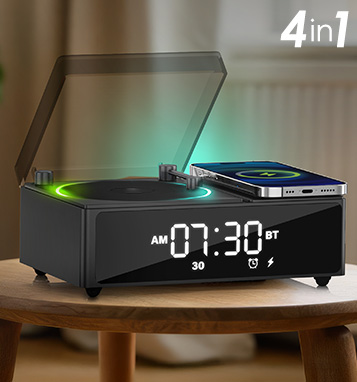 Multifunction Turntable-Style Speaker and Wireless Charger