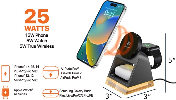 Picture 2 of 4-In-1  Magnetic 25W Wireless Charger And Night Light  - (Dented Packaging)