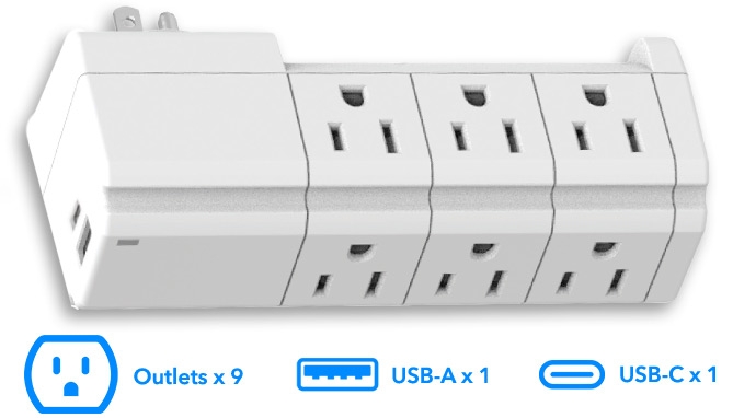 Picture 4 of Multi-Charging Swivel Outlet Surge Protector: 11 Ports & USB-C