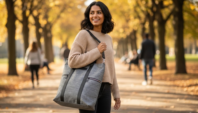 Picture 5 of Everyday 5-Pocket Canvas Tote Bag - Grey