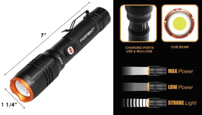 Picture 3 of DENTED/Dinged: Platinum Series 2000 Lumen Rechargeable Flashlight by Farpoint 