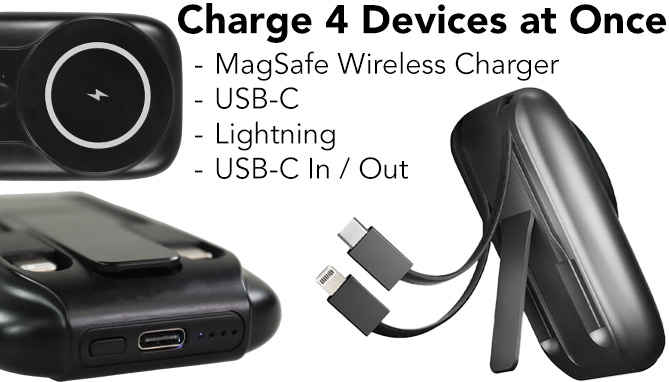 Picture 2 of DENTED/Dinged: MagPower Plus: 5000mAh Wireless Power Bank with Stand and Cables