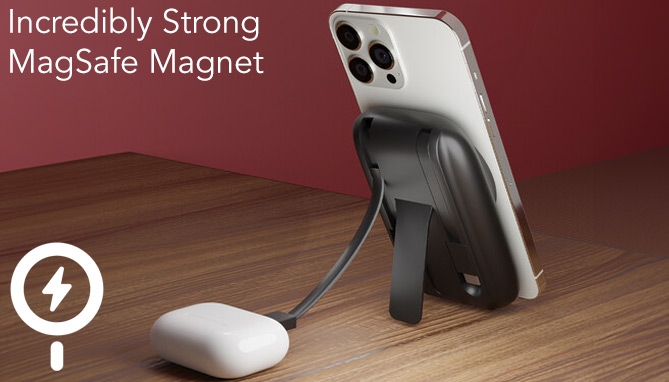 Picture 3 of DENTED/Dinged: MagPower Plus: 5000mAh Wireless Power Bank with Stand and Cables
