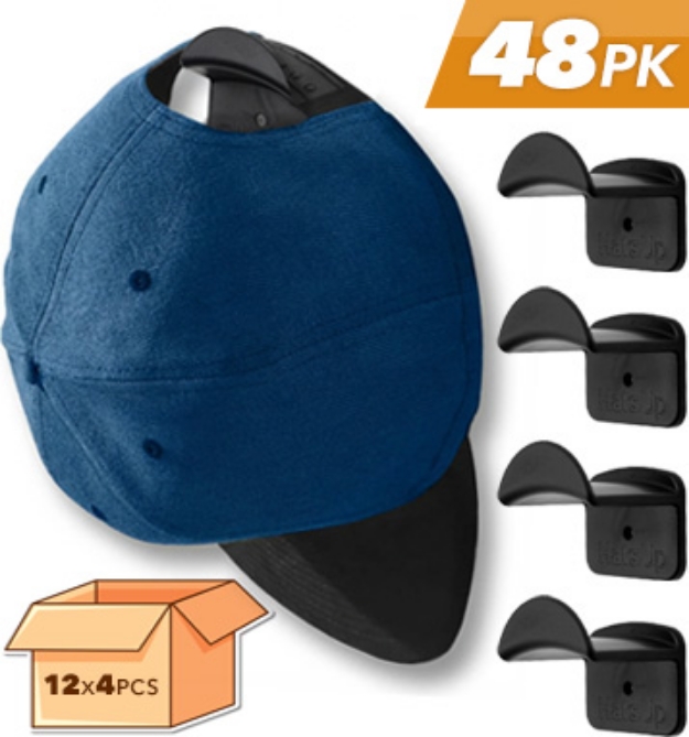 Picture 1 of Adhesive Hat Hangers Case: Peel and Stick Display Hooks 48pcs