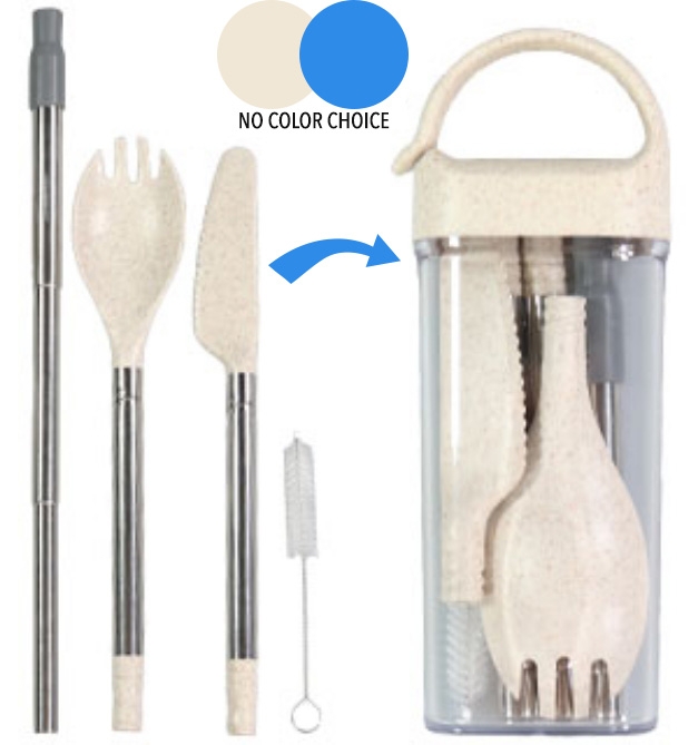 Picture 1 of Portable and Reusable Utensil Set With Clip-On Carrying Case