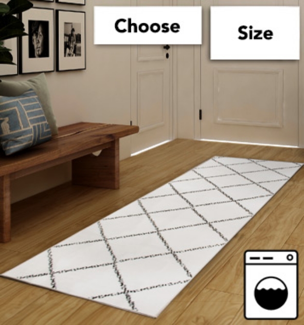 Picture 1 of DD-Washable Rug: Medina Moroccan Diamond White/Grey Size 3' x 5'(Dented Packaging) 