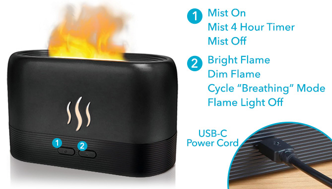 DD-Humidifier LED Flame Light and Essential Oil Diffuser(Dented ...
