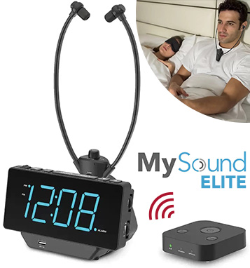 MySound Wireless TV Headset Elite with Alarm Clock Radio