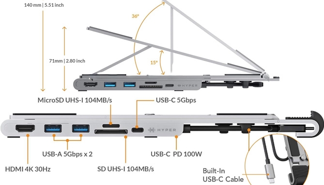 Picture 3 of HyperDrive 7-in-1 Aluminum Laptop Stand and USB Hub