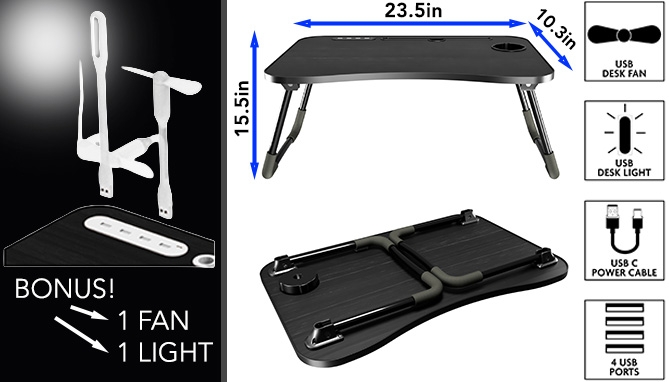 Picture 2 of 23.5 Inch Folding Laptop & Work Desk with 4 USB Ports