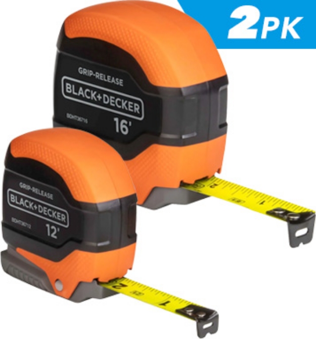 Picture 1 of 12' and 16' Grip Release Tape Measure Set with Self-Locking Blades