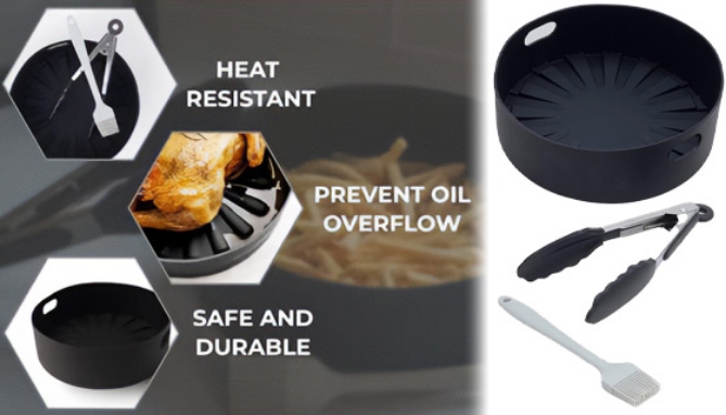 Picture 2 of DD-Charge Tower:Silicone Air Fryer Basket with Basting Brush and Tongs (Medium)(Dented Packaging)