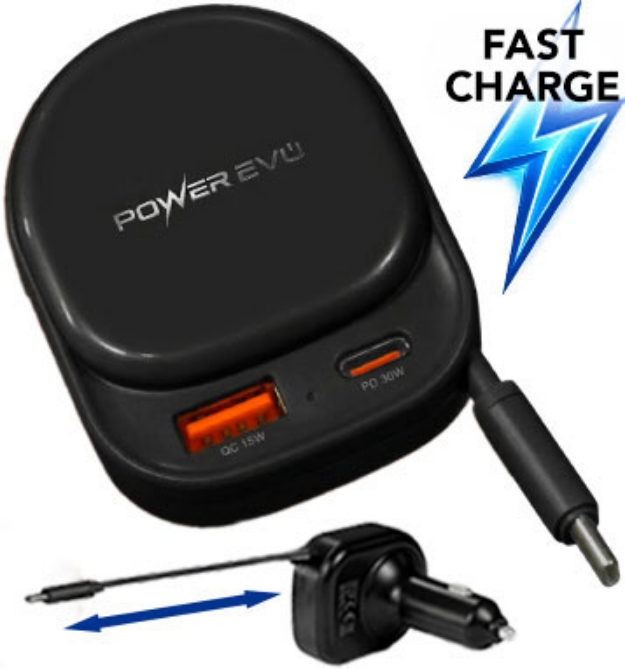Picture 1 of Retractable Car Charger With USB-C Cord Built-In + 2 Extra Ports