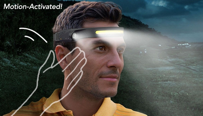 Picture 2 of Rechargeable Slim Fit Dual Beam Headlamp w/ Motion Sensor Switch