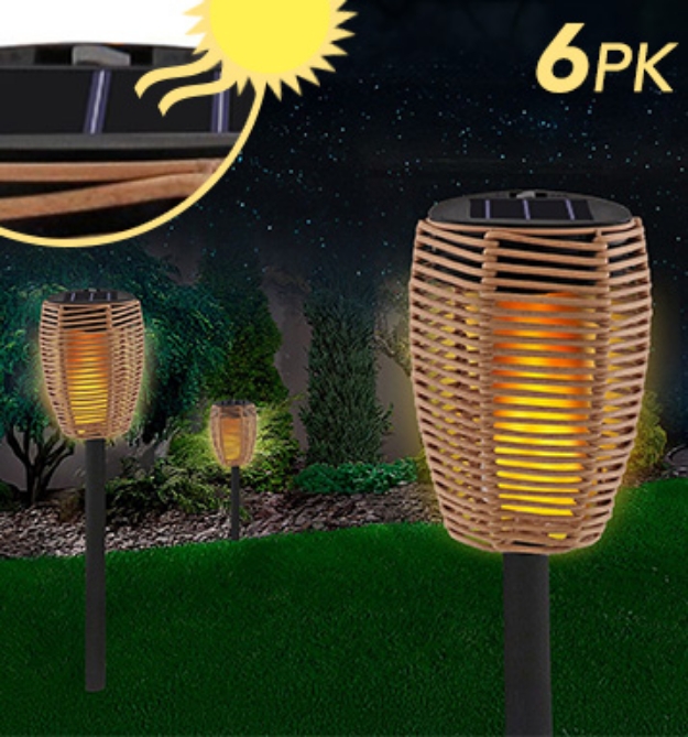 Picture 1 of Solar Wicker Lights w/ Flickering Flame (Case of 6)