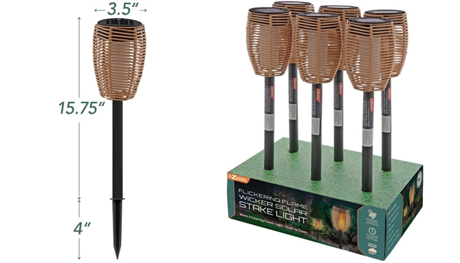 Picture 3 of Solar Wicker Lights w/ Flickering Flame (Case of 6)