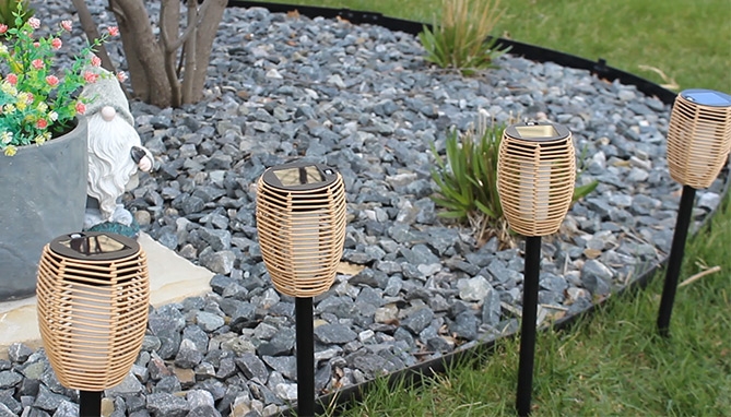 Picture 5 of Solar Wicker Lights w/ Flickering Flame (Case of 6)