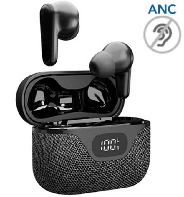 Picture 1 of LuxeANC Active Noise Cancelling Earbuds with Fabric Charging Case