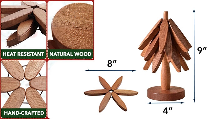 Picture 3 of Set of 3 Wooden Trivets with Decorative Tree Display Stand
