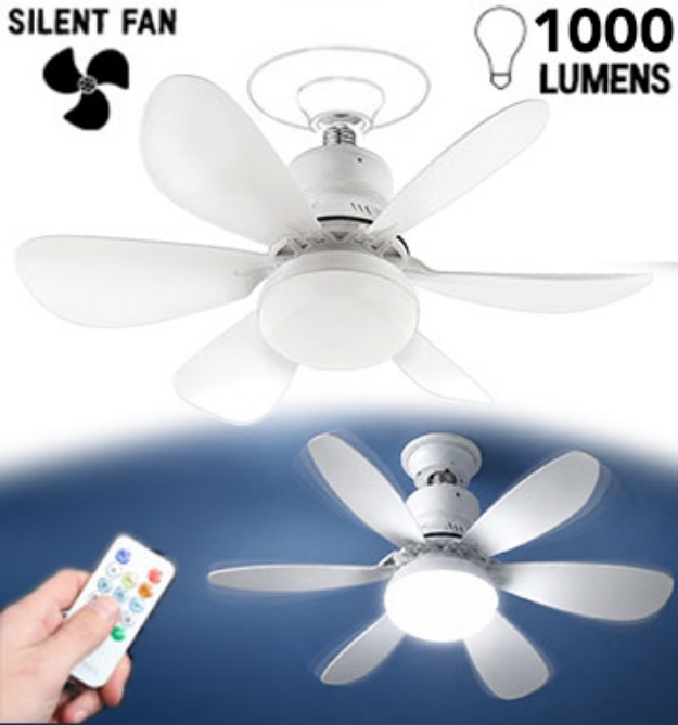 Picture 1 of Cool-N-Light Socket Ceiling Fan & Light: 1000 Lumens
