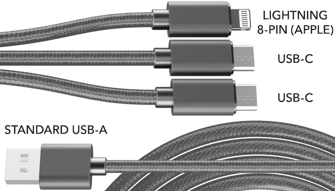 Picture 2 of Upgraded 6ft Braided Charging Cable: Double USB-C and Lightning