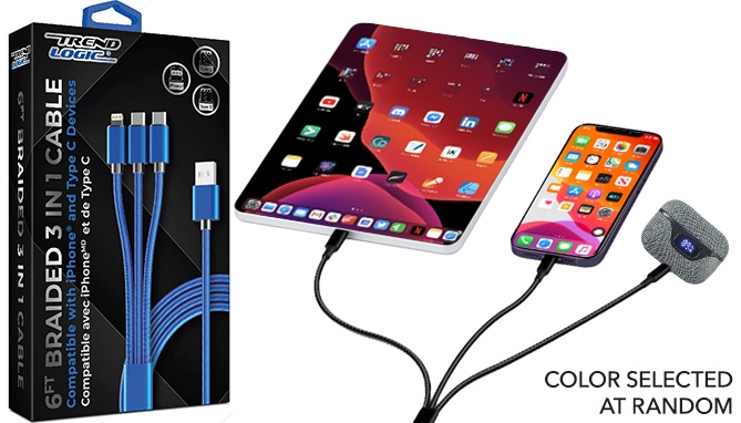 Picture 6 of Upgraded 6ft Braided Charging Cable: Double USB-C and Lightning