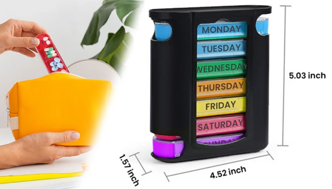 Picture 3 of 7-Day Pill Organizer With 4 Daily Compartments And Travel Trays