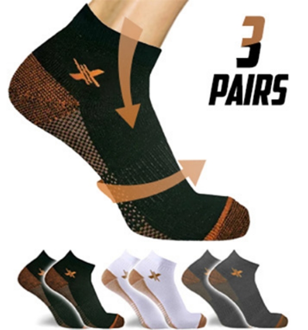 Picture 1 of Copper-Infused Low Cut Ankle Length Compression Socks (3-Pairs)