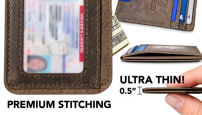 Picture 2 of Slim Minimalist Leather Wallet with RFID Protection (Vintage Brown)