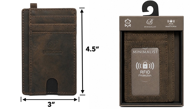 Picture 3 of Slim Minimalist Leather Wallet with RFID Protection (Vintage Brown)