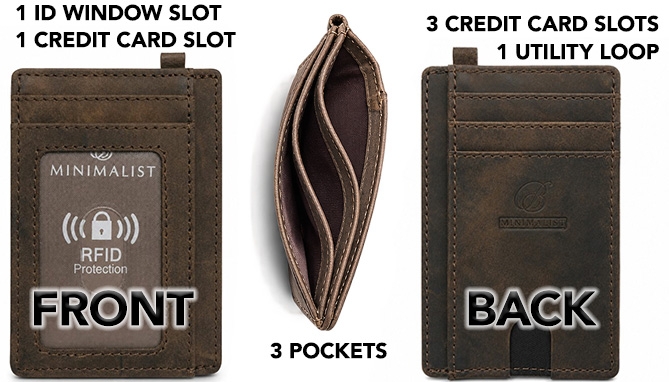Picture 4 of Slim Minimalist Leather Wallet with RFID Protection (Vintage Brown)