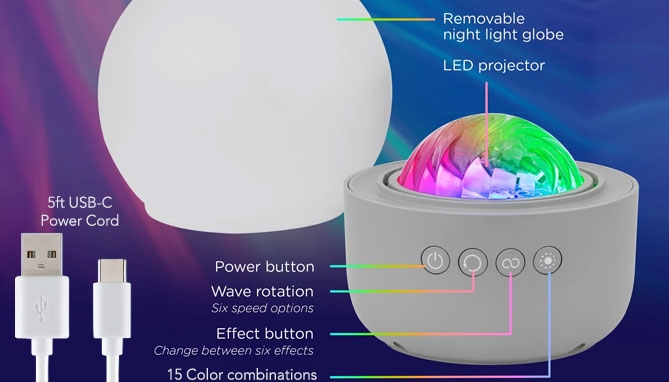 Picture 3 of 2-in-1 Aurora Wave Projector and Night Light