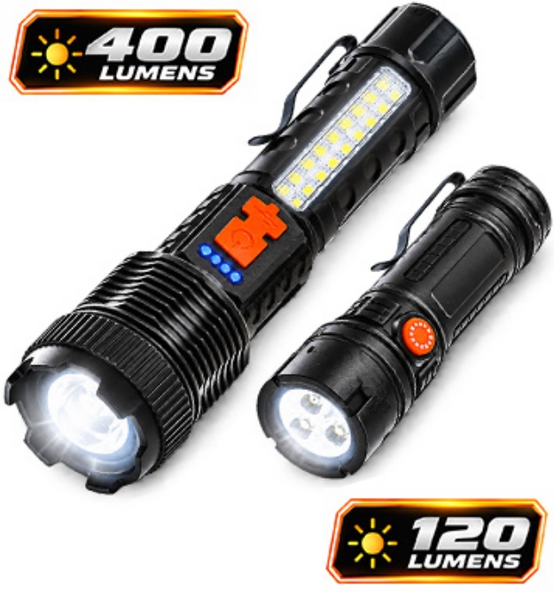 Picture 1 of Rechargeable Flashlight Set: Large and Compact Size