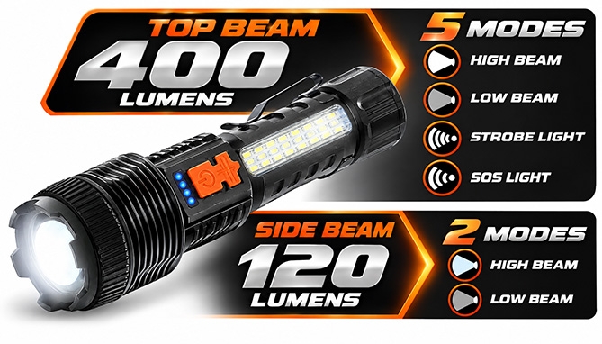 Picture 2 of Rechargeable Flashlight Set: Large and Compact Size