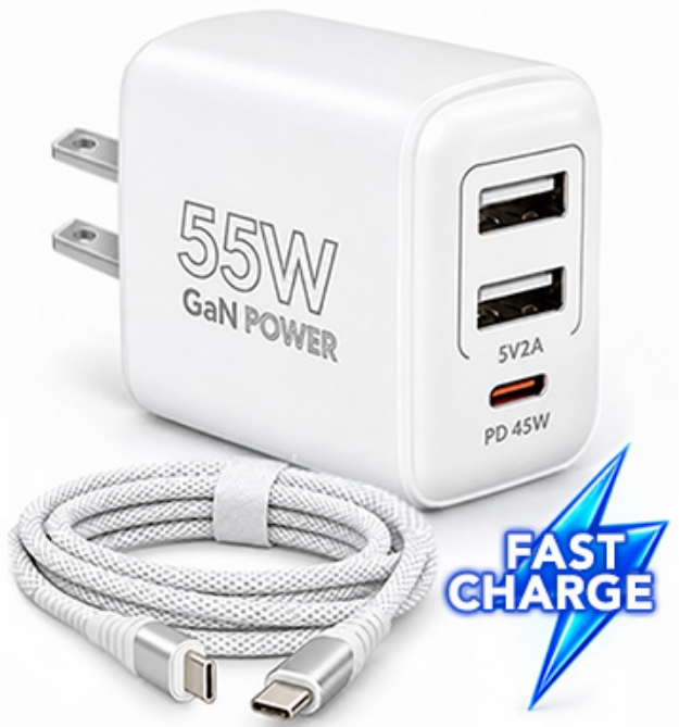 Picture 1 of 55W GaN Charger + 6ft USB-C to USB-C Cable