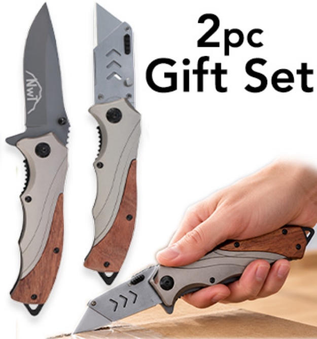 Picture 1 of 2-Piece Hardwood Knife Set | Pocket & Utility Knives