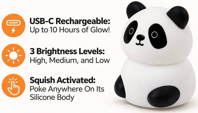 Picture 2 of Squishy Panda Touch Night Light