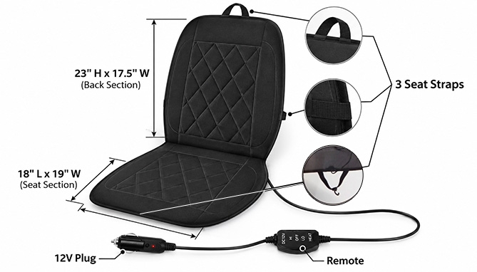 Picture 3 of Heated Seat Cover With Universal Fit 1pc 