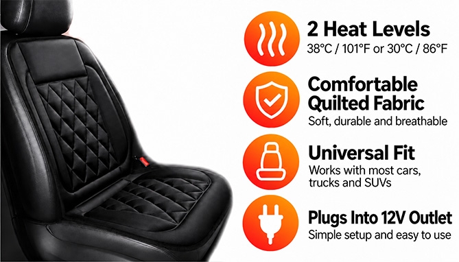 Picture 4 of Heated Seat Cover With Universal Fit 1pc 
